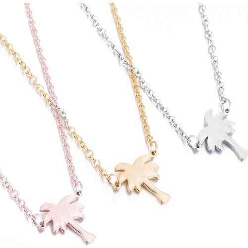 Mini Stainless Steel Coconut Tree Necklace For Women Palm Tree Pendant Necklaces Fashion Choker collares joyeria Summer Jewelry