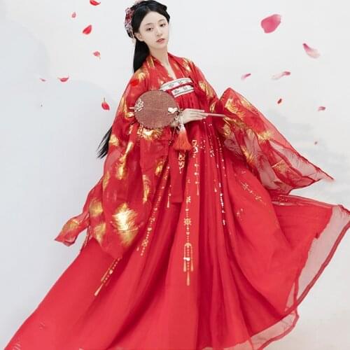 Red Hanfu Women Princess Dress Traditional Ancient Chinese Dancing Costumes For Women Tang Dynasty Clothes Party Outfit DNV12766