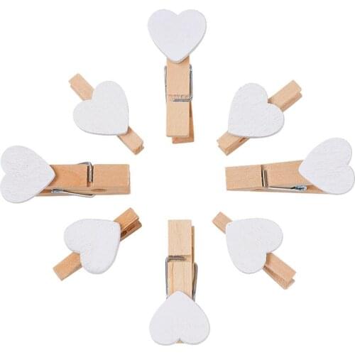 1Set DIY Jewelry Finding Hemp Cord and Wooden Craft Pegs Clips Heart White 30x18x10mm About 100pcs/set