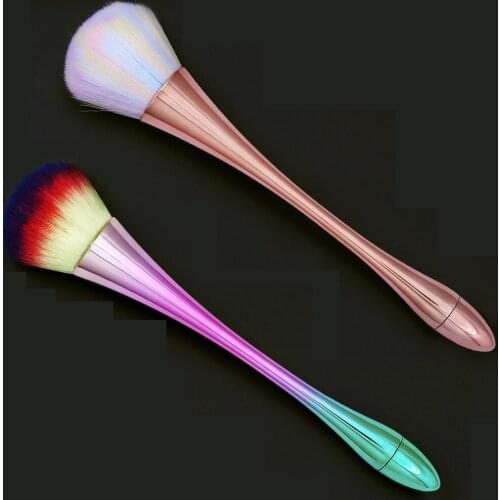 1pcs Nail Brush Cleaning Remove Dust Brush Gold /Rainbow Aluminum Handle Brush 19x4.5cm Clean Dust Powder Art Brushes Tools TR19