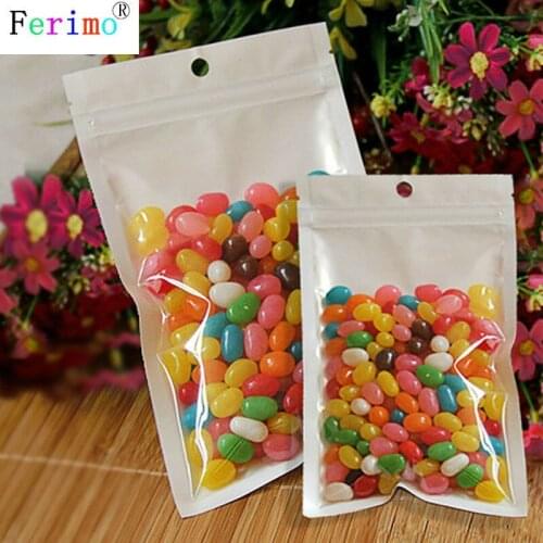 100jpcs PET Translucent Flat Zip Bag Clear Front Heat Sealing Plastic Zip Lock Storage Bags Tear Notch Packing Bag With Holes