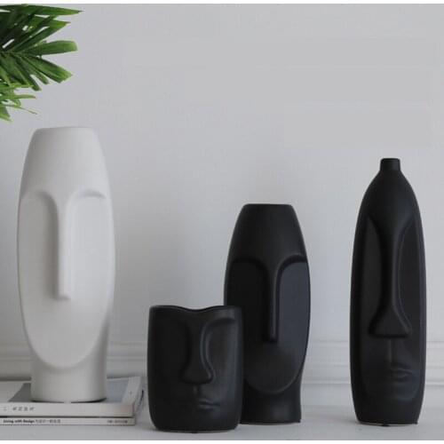 13cm 39cm Ceramic Face Decorative Bottle Creative Nordic Dry Flower Vase Ornament Simple Character Craft Vintage Hogar