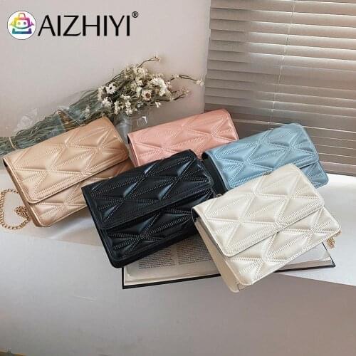 2021 Pleated Female Handbag Retro Women PU Leather Solid Color Crossbody Bag Chain Geometric Lattice Handbag Women