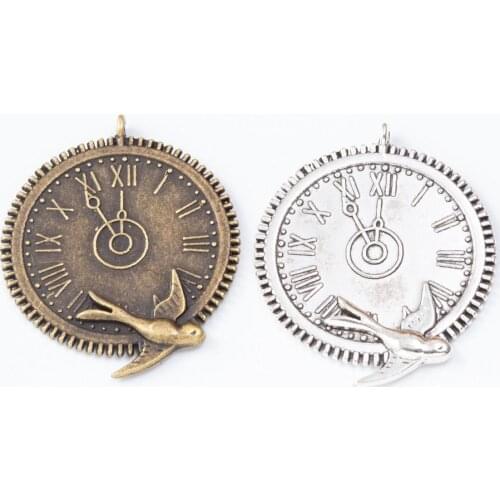 20pcs 39*32MM Antique bronze silver color swallow clock charms bird clock pendants for bracelet necklace earring diy jewelry
