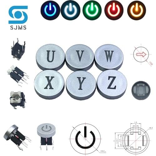 5Pcs 6*6*9.5mm 6PIN DIP Through Hole Micro Push Button Tactile Momentary With LED Tact Switch Indication mode letter U V W XY Z