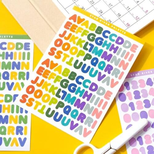 6Sheet/Pack Alphabet Letter Number Stickers Colorful Cute Diary Decoration Planner Stationery Stickers Phone Decor Stickers