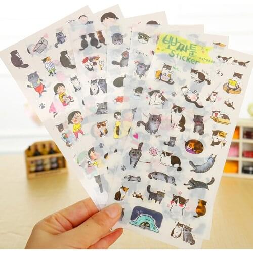 6 Pcs / Pack New South Korea Transparent Pvc Stickers Cute Cat Diary Photo Album Stickers