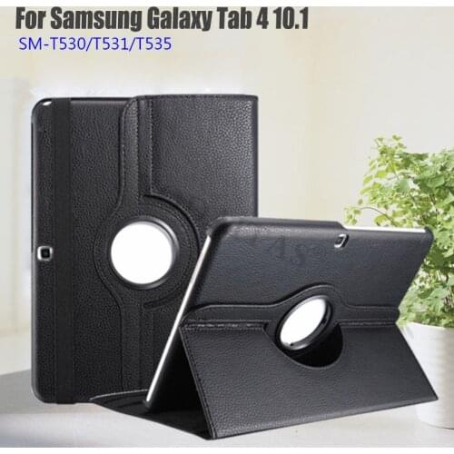 Case For Samsung Galaxy Tab 4 10.1 Tablet SM-T530/T531/T535 10.1'' Case Pu Leather 360 Rotating Stand Cover With Pen+Film