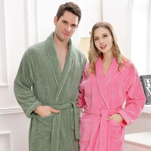 Bathrobe men cotton robe winter Long towel fleece Pajamas Men Nightgown soft warm thick lovers Sleepwear kimono homme gown