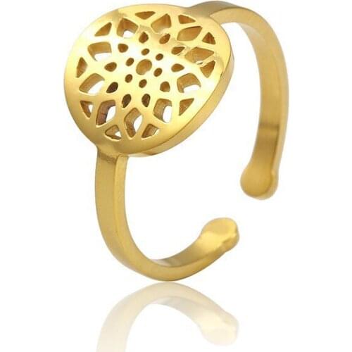 RIR Exquisite Small Handmade Mandala Wreath Ring Beautiful Bohemian Ring Stainless Steel Adjustable Ring Christmas Gift