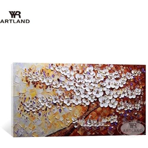 Flower wall decoration pure hand drawn acrylic white flowers oil painting wall art picture poster for living room sofa bedroom