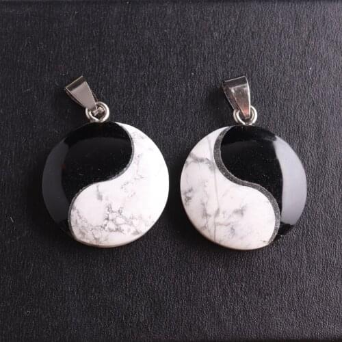 6pcs Traditional Chinese Tai Chi Bagua Pendant Natural Black Stone Turquoises Necklace Pendants Jewelry Making Healing Pendulum