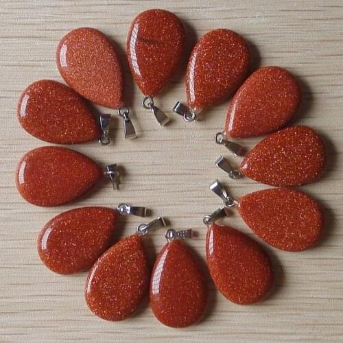 2018 Fashion hot sale top quality natural gold sand stone flat water drop charms pendants for jewelry making 50pcs wholesale