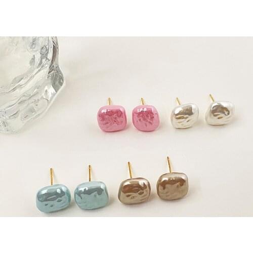 SRCOI Korean Sweet Candy Small Irregular Square Acrylic Earrings For Women Party Colorful Geometric Simple Popular Cute Earrings