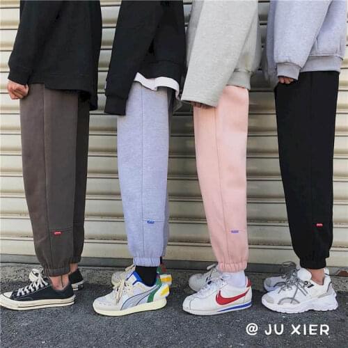Men women sports pants winter cotton trousers thick Korean casual ninth pants japanese streetwear couple loose feet long pants