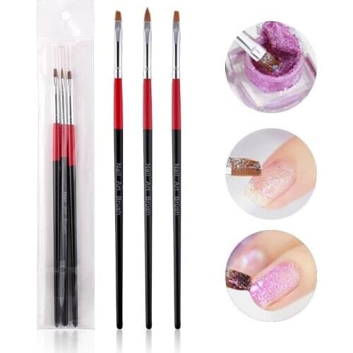 200sets Nail Brushes 3pcs Professional Brushes For UV Gel Builder Set Red Black Handle wholesales G0089