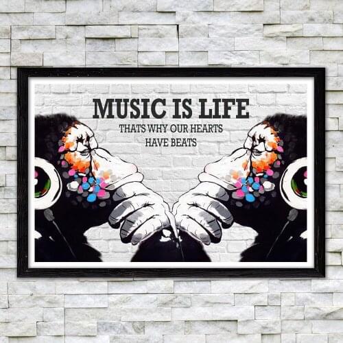 Music Is Life Abstract Thinking Monkey Wall Art Funny Animal Poster And Prints Graffiti Canvas Painting For Living Room Decor
