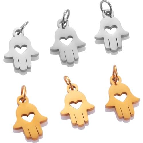 5pcs Lucky Hand Stainless Steel Heart Pendant Bracelet Charms DIY Jewelry Making Findings Handicraft Accessories