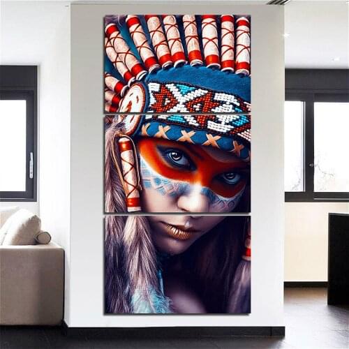 Multicolor Feathered Girl Wall Art Modern Woman Canvas Painting for Hallway Living Room Bedroom Home Decor Drop Shipping