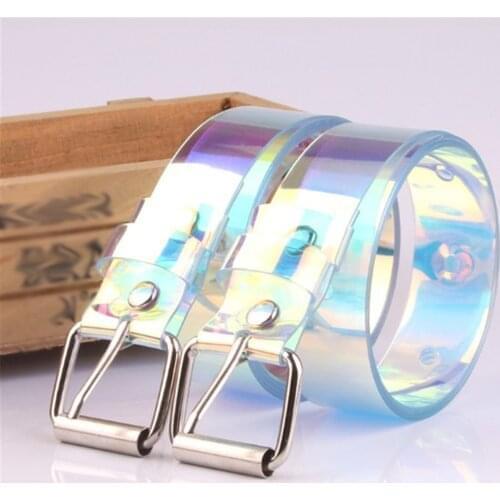 Fashion Transparent Women Belts Belt Laser Rainbow Clear Pin Buckle Wide Waist Bands Ladies Waistband Invisible Punk Waist Belt