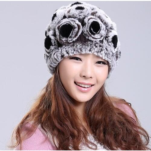 Russian Handmade Real Rabbit Fur Skullies Beanies Hats Winter Genuine Women Fur Caps Female Headgear VF1078