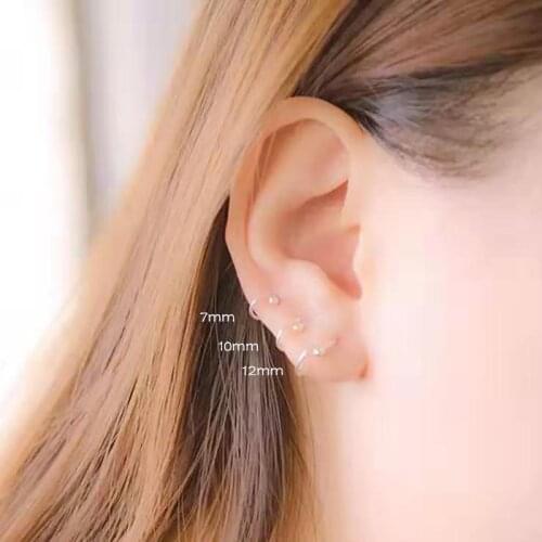 999 Sterling Silver Fixed Ball Bead Small Hoop Earrings For Women Men Single Hoop Open Bead Hoop Earrings Round Circle Earrings