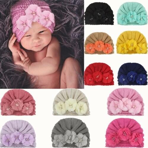 Infant Baby Girl Boy Winter Beanie Hats Knit Solid Flower Warm Cap Crochet Knitted Hat Turban
