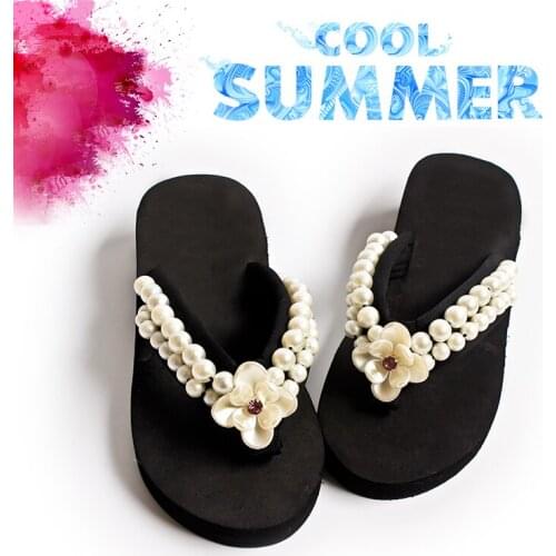 2021 Summer Women Shoes DIY Sweet Flip Flops With String Bead Floral Female Wedge Sandals For Casual Beach Slide Attire Slippers