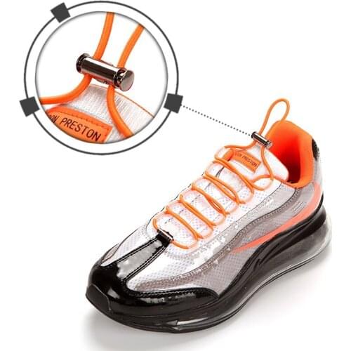 1pair No Tie Shoelaces Metal Spring Buckle Lock Shoelace Outdoor Take a Walk Sneakers Round Elastic Children Unisex Shoe Laces