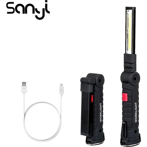 COB LED Work Inspection Light 5 modes USB Rechargeable Flashlight Magnetic HOOK Hanging torch lamp Built in Battery