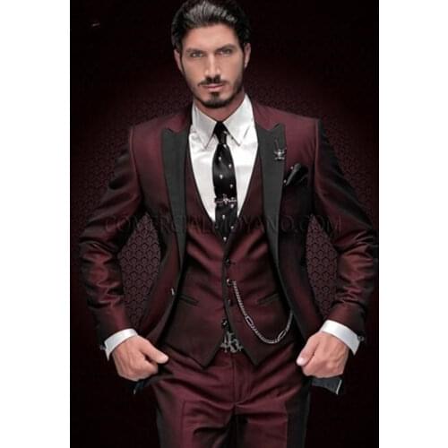 Handsome Groomsmen Wool blend Groom Tuxedos Mens Wedding Dress Man Jacket Blazer Prom Dinner (Jacket+Pants+Tie+Vest) A36