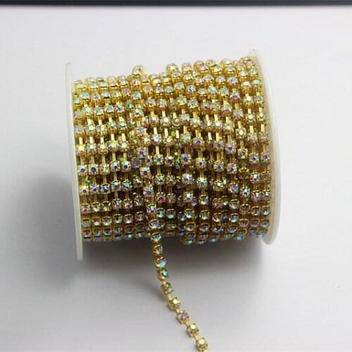 SS12 sparse crystal AB rhinestone gold base 10yards/roll ,Rhinestone chain,garment accessories,15004D