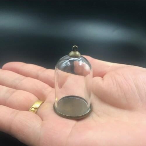 38x25mm clear glass tube jar bell with bronze base tray cap diy glass bottle vial pendant glass necklace wedding decor gifts