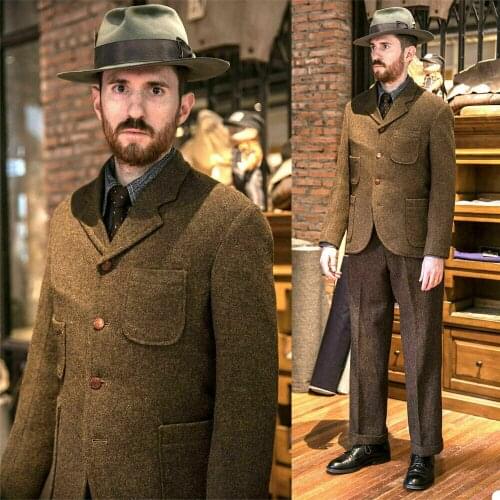 2020 Vintage Men Suit Wool 2 piece Single-breasted British Leisure Suits Tuxedos Fit Slim Men Brown Suit Free Shipping
