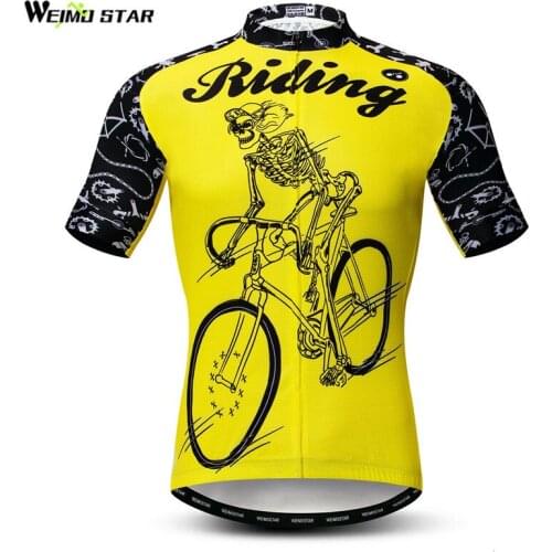 Weimostar Yellow Skull Cycling Jersey Summer Riding Bicycle Shirt Mountain Bike Jersey Maillot Cicismo Wicking Team Cycling Wear