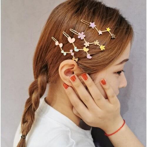 120pcs/lot DIY Simple Multi Alloy Loving Hearts Side Hair Clips Stars Bang Hairpins Hair Styling Tools Accessories HA1520