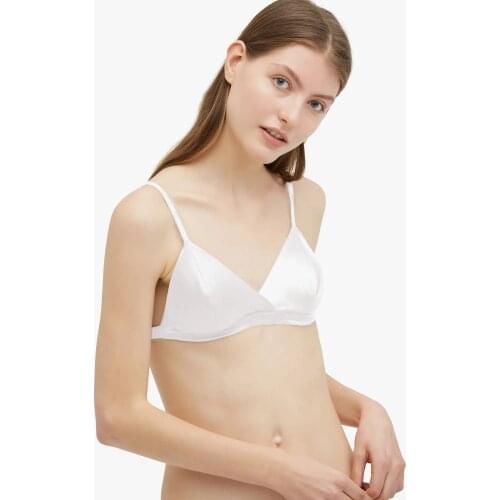 Womens 90% Real Silk 10% Spandax Bra Triangle Cup Lingerie Sexy Deep V Wireless Underwear Soft Thin Seamless Bra Wrapped Chest