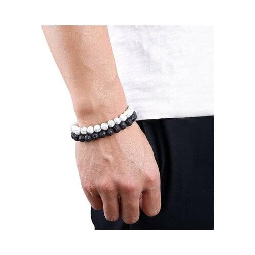 1piece Distance Natural Lava Stone Black Obsidian Beaded Yoga Bracelets for Men Women Elastic Rope Jewelry