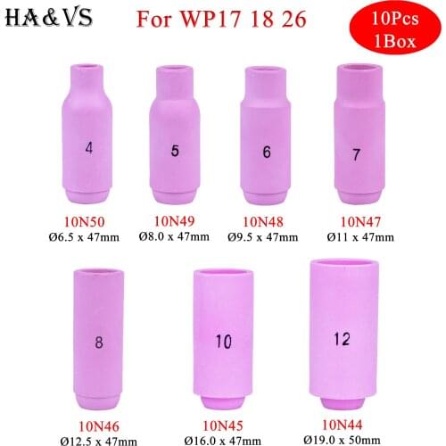 10Pcs Per Box 50mm 10N44 47mm 10N45 10N46 10N47 10N48 10N49 10N50 Alumina Nozzles For TIG WP17 18 26 Welding Torch Accessories