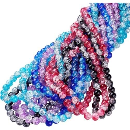 20 Strands 8mm Mixed Color Round Baking Painted Crackle Glass Bead Strands for Jewelry Making DIY Bracelet Necklace