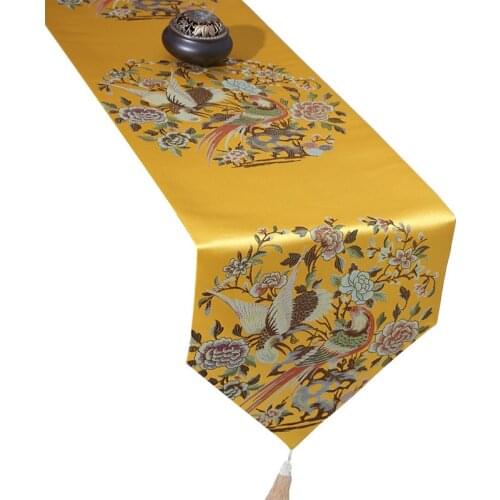 33x210cm Classical Chinese bird flower jacquard table runner tassel furniture table mat cover bed runner table cloth dust proof