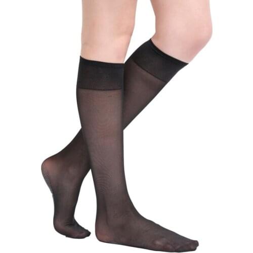 6 Pairs Lot 40D Womens Breathable Knee Highs Cotton Blend Sole Socks Ladys 40D Sheer All Day Support Over the Knee Nylon Socks