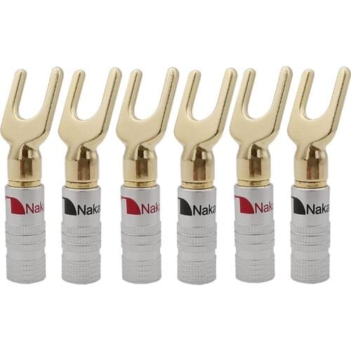 6Pcs Y/U- type Banana Plugs Audio Speaker Wire Cable Connector Fork Spade Screw Lock Banana Plug Audio Adapter for Binding Post