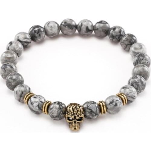 8mm 6df23 micro pave cz zircon cubic zirconia elastic adjusted Charm nature stone yellow Tigereye bead skull Charm Bracelet