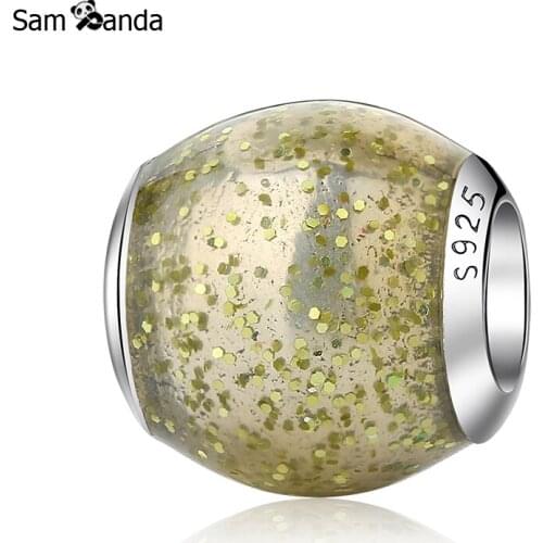 Authentic 100% 925 Sterling Silver Charm Bead Glitter Ball Beads Gold Enamel Fit Pandora Bracelets Women DIY Fine Jewelry