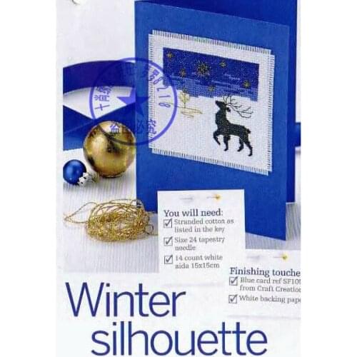 FREE Shipping popular DIY cross stitch kit Christmas Card winter silhouette Deer, Greeting Card, Gift Card