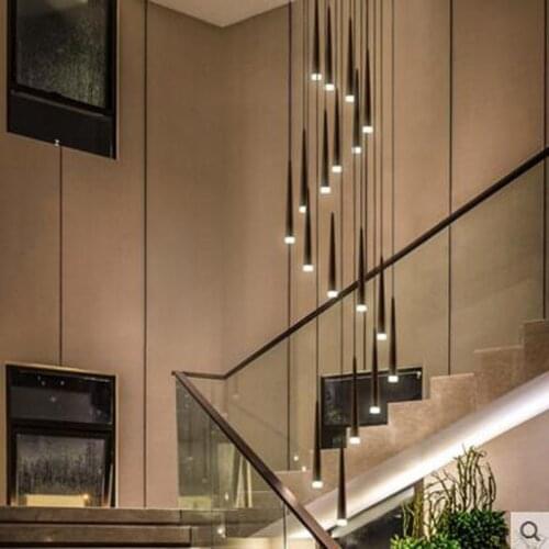Nordic creative stairwell rotating duplex building large chandelier modern minimalist personality restaurant aisle led long lamp