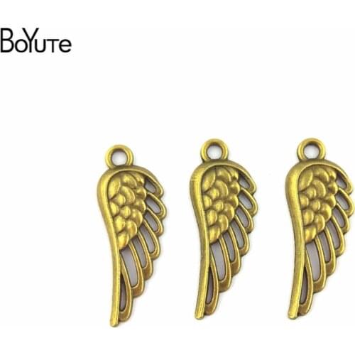 BoYuTe (50 Pieces/Lot) 12*33MM Wholesale Antique Bronze Plated Zinc Alloy Angel Wing Pendant Charms for Jewelry Making