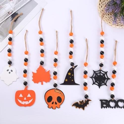 8Pcs Halloween Beaded Holiday Decoration Prayer Beads Wall Hanging Creative Home Decoration Colorful Wooden Bead String Pendant