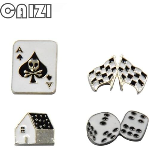 CAIZI 1 Set/4 Pcs House Brooches and Flags Enamel Pins for Women Cute Playing card Broshes Skull Jewelry Accessories Party Gift